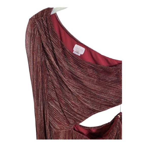 Saylor Laia Midi Dress Cutout One Sleeve in Burgundy Metallic Size Medium - Picture 9 of 11